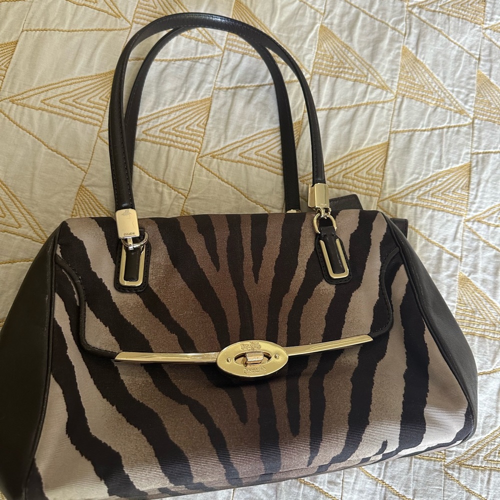 USED Coach Madison Mini Satchel Zebra Print